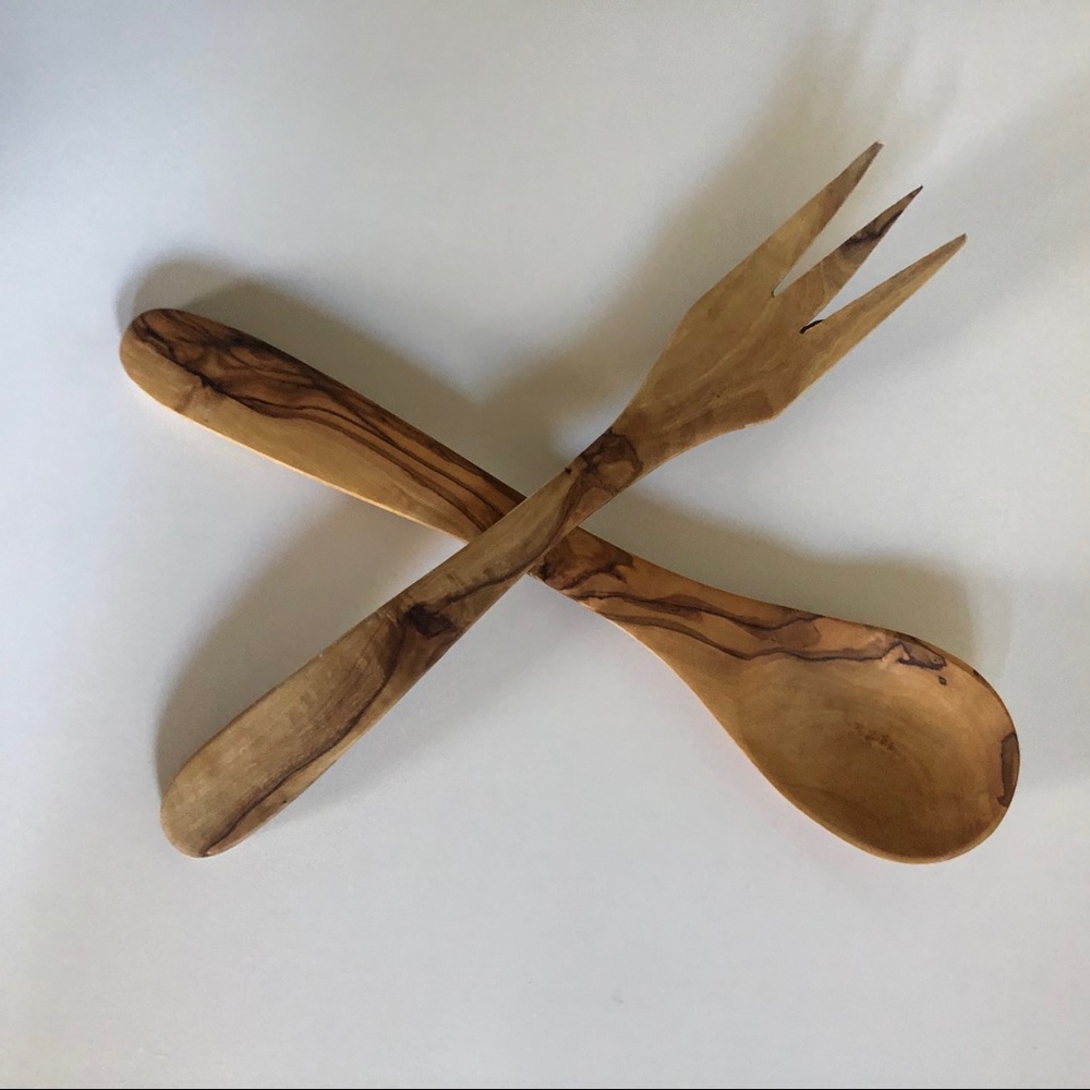 Olive Wood Fork and Spoon Servers